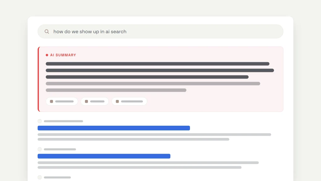 A Google results page showing an AI summary at the top, with the traditional blue-link results pushed below it